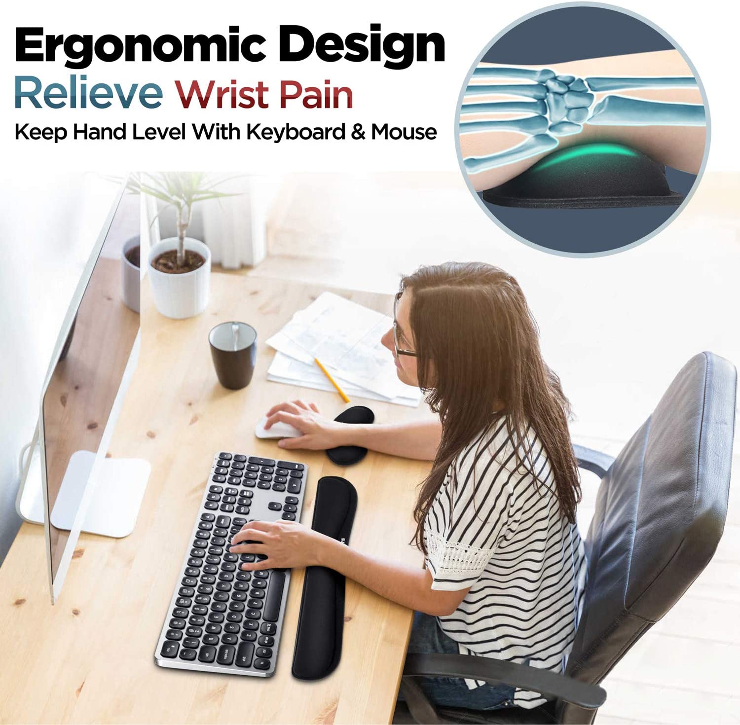 Gimars Upgrade Enlarge Gel Memory Foam Set Keyboard Wrist Rest Pad, Mouse Wrist Cushion Support for Office, Computer, Laptop, Mac, Comfortable, Lightweight for Easy Typing Pain Relief, Black Gimars Upgrade Enlarge Gel Memory Foam Set Keyboard Wrist Rest Pad, Mouse Wrist Cushion Support for Office, Computer, Laptop, Mac, Comfortable, Lightweight for Easy Typing Pain Relief, Black